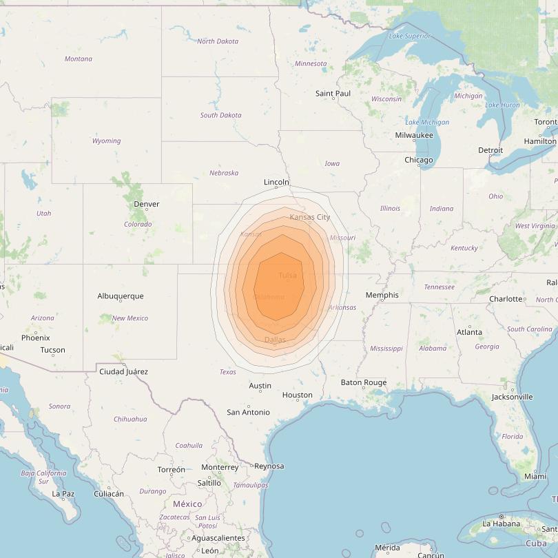 Directv 10 at 103° W downlink Ka-band A1B6 (Oklahoma City) Spot beam coverage map