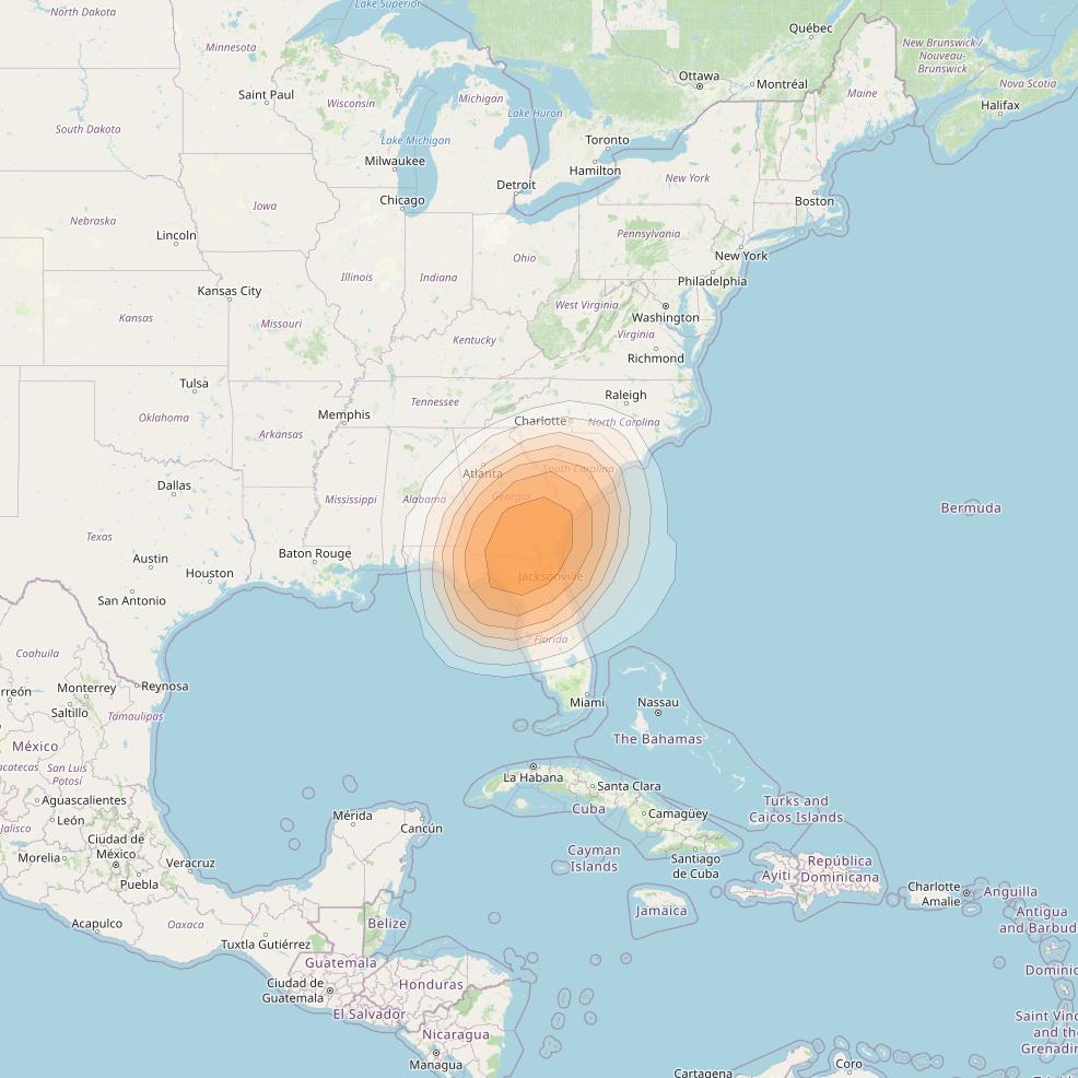 Directv 10 at 103° W downlink Ka-band A3B2 (Jacksonville) Spot beam coverage map