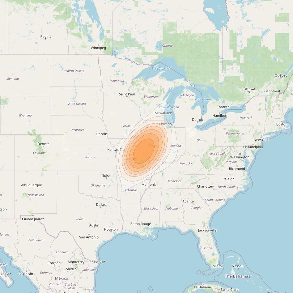 ViaSat 1 at 115° W downlink Ka-band Spot U17DR beam coverage map