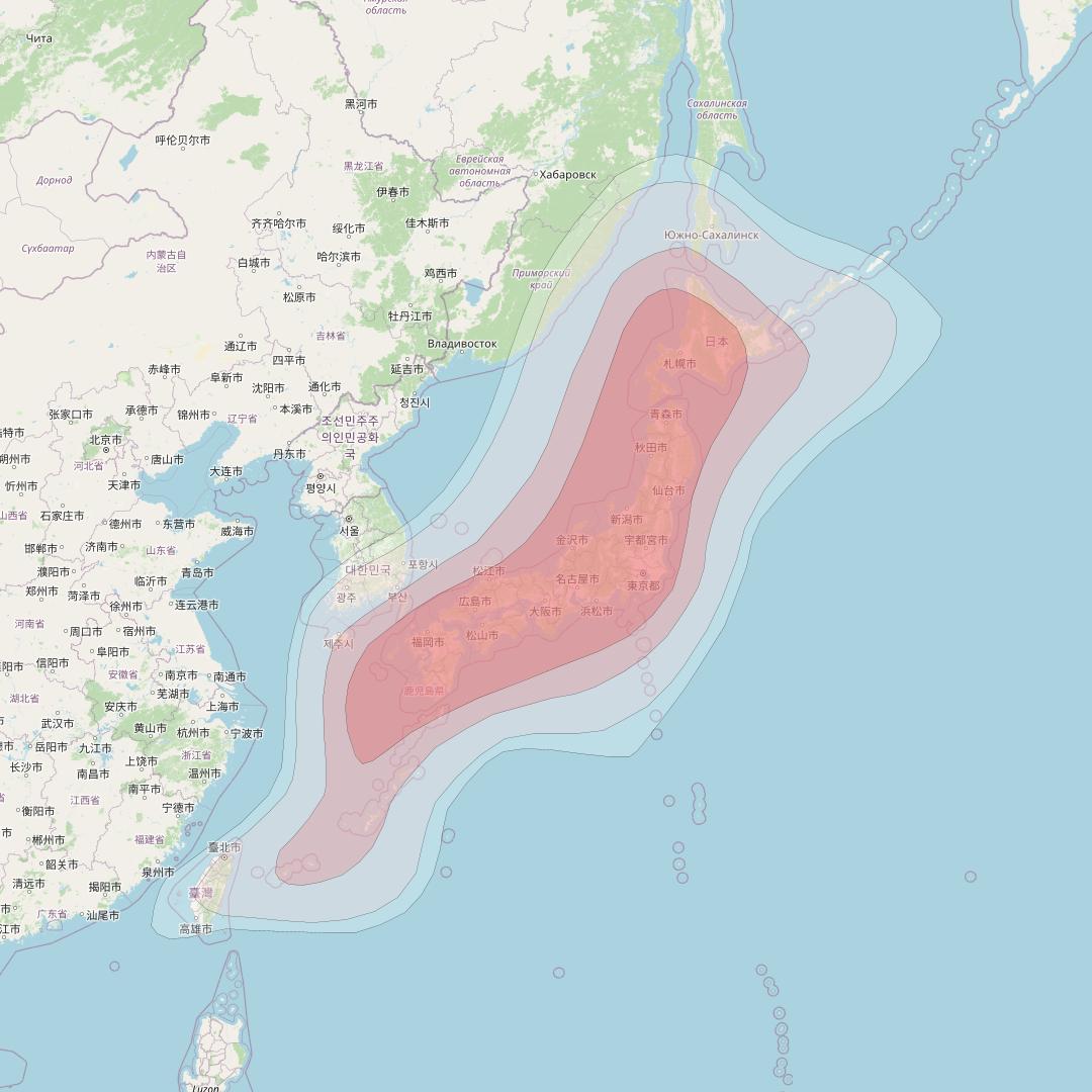 JCSat 5A at 132° E downlink Ku-band Japan Beam coverage map