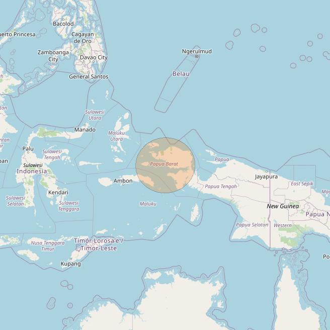JCSat 1C at 150° E downlink Ka-band S01 (Papua/LHCP/B) User Spot beam coverage map