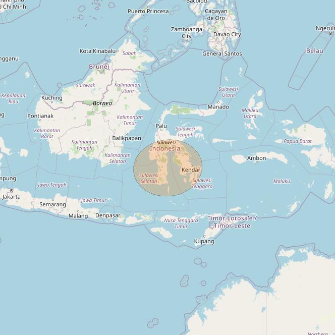 JCSat 1C at 150° E downlink Ka-band S03 (Sulawesi/LHCP/B) User Spot beam coverage map