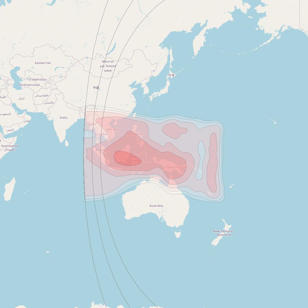 Eutelsat 172B at 172° E downlink Ku-band South-West Pacific beam coverage map