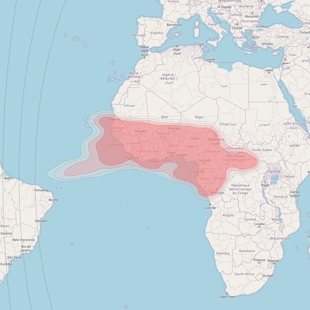 Turksat 5A at 31° E downlink Ku-band West Africa beam coverage map