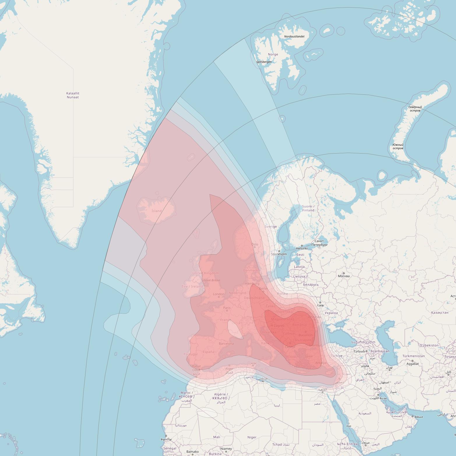 HellasSat 3 at 39° E downlink Ku-band European FSS beam coverage map