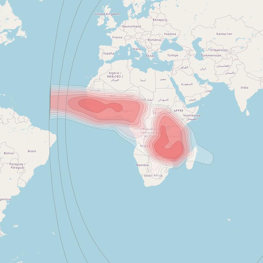 Turksat 4A at 42° E downlink Ku-band Africa beam coverage map