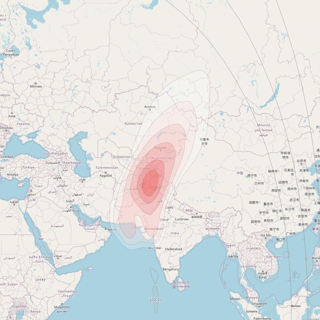 Nigcomsat 1R at 42° E downlink Ku-band Asian (KASHI) beam coverage map