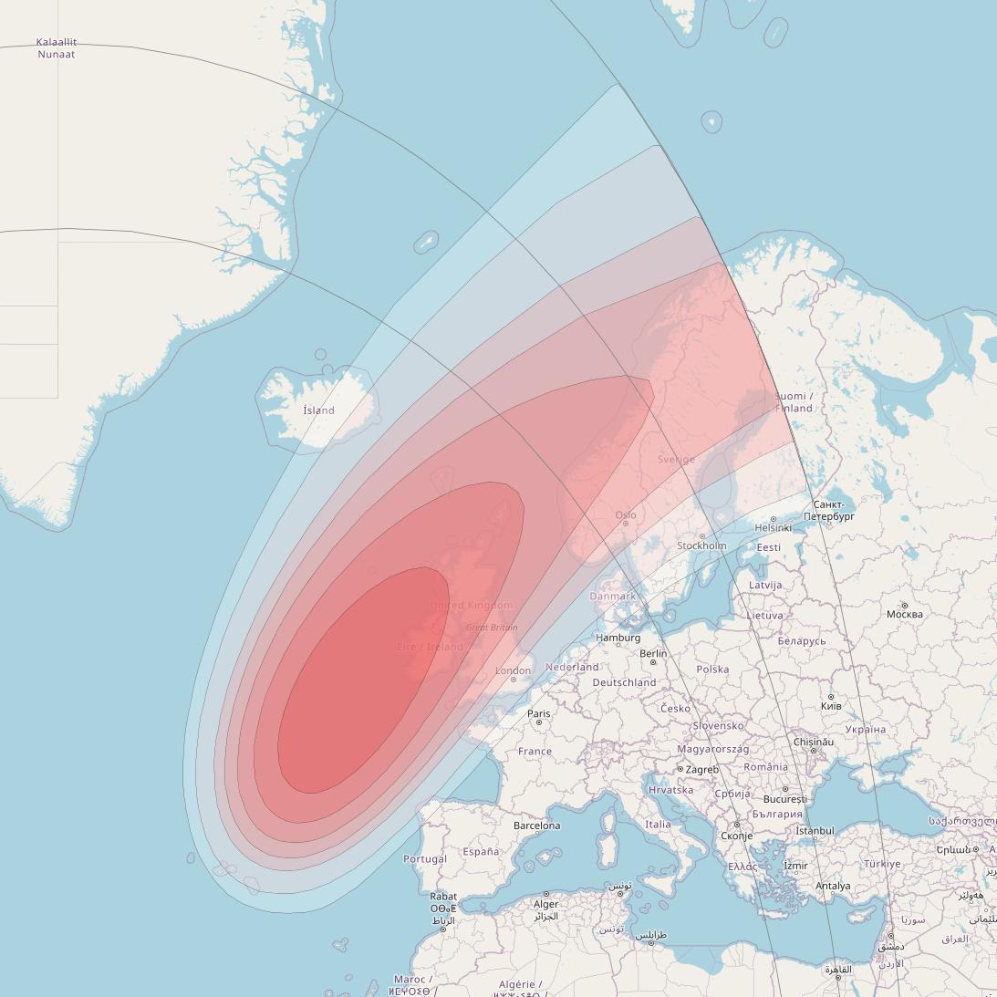 Intelsat 32e at 43° W downlink Ku-band U2VD User Spot beam coverage map