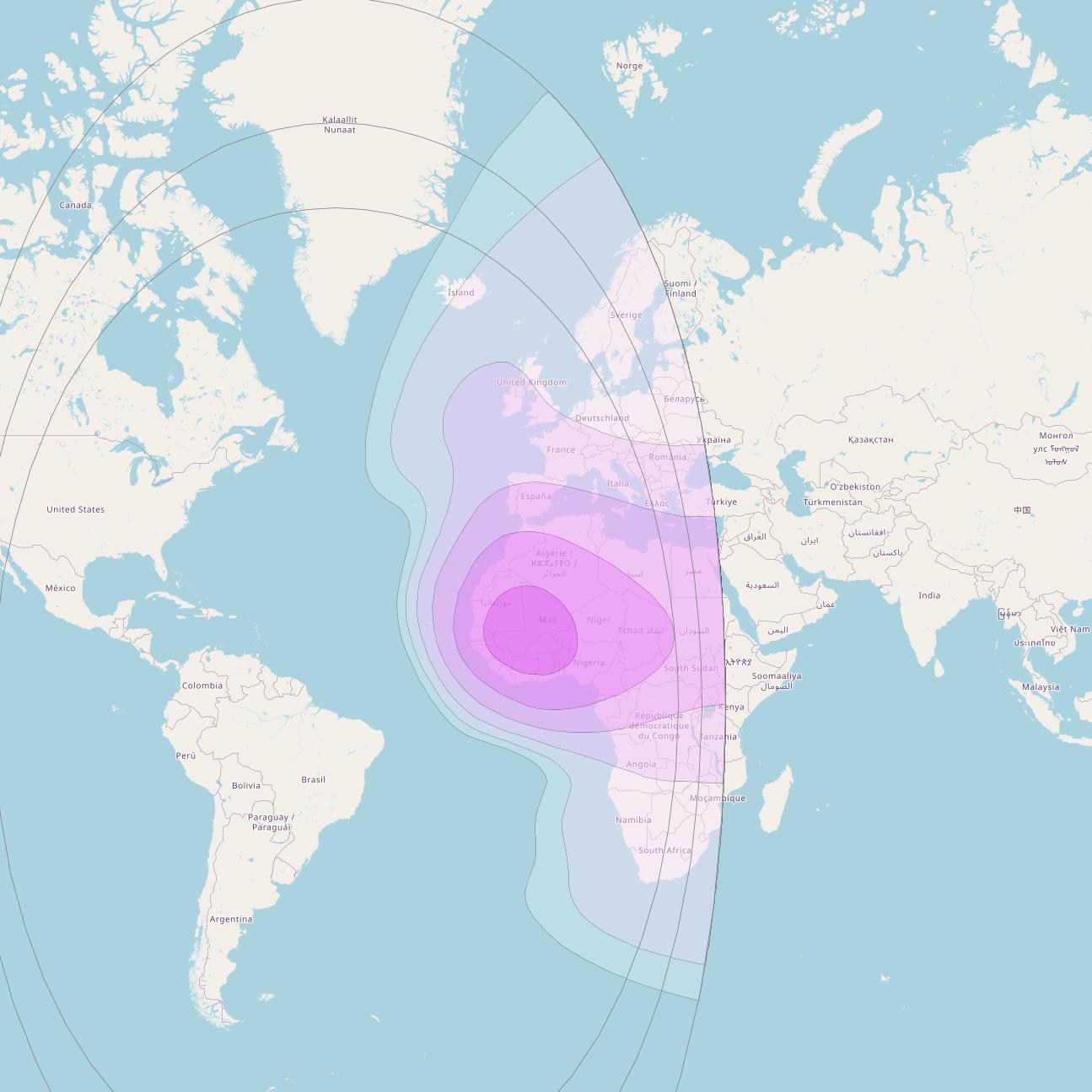 Intelsat 14 at 45° W downlink C-band Europe/Africa Beam coverage map