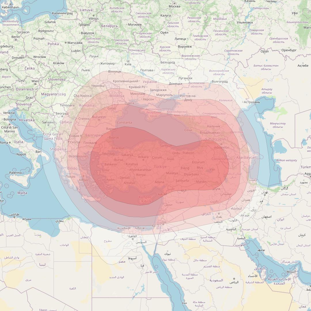 Turksat 4B at 50° E downlink Ku-band Turkey beam coverage map