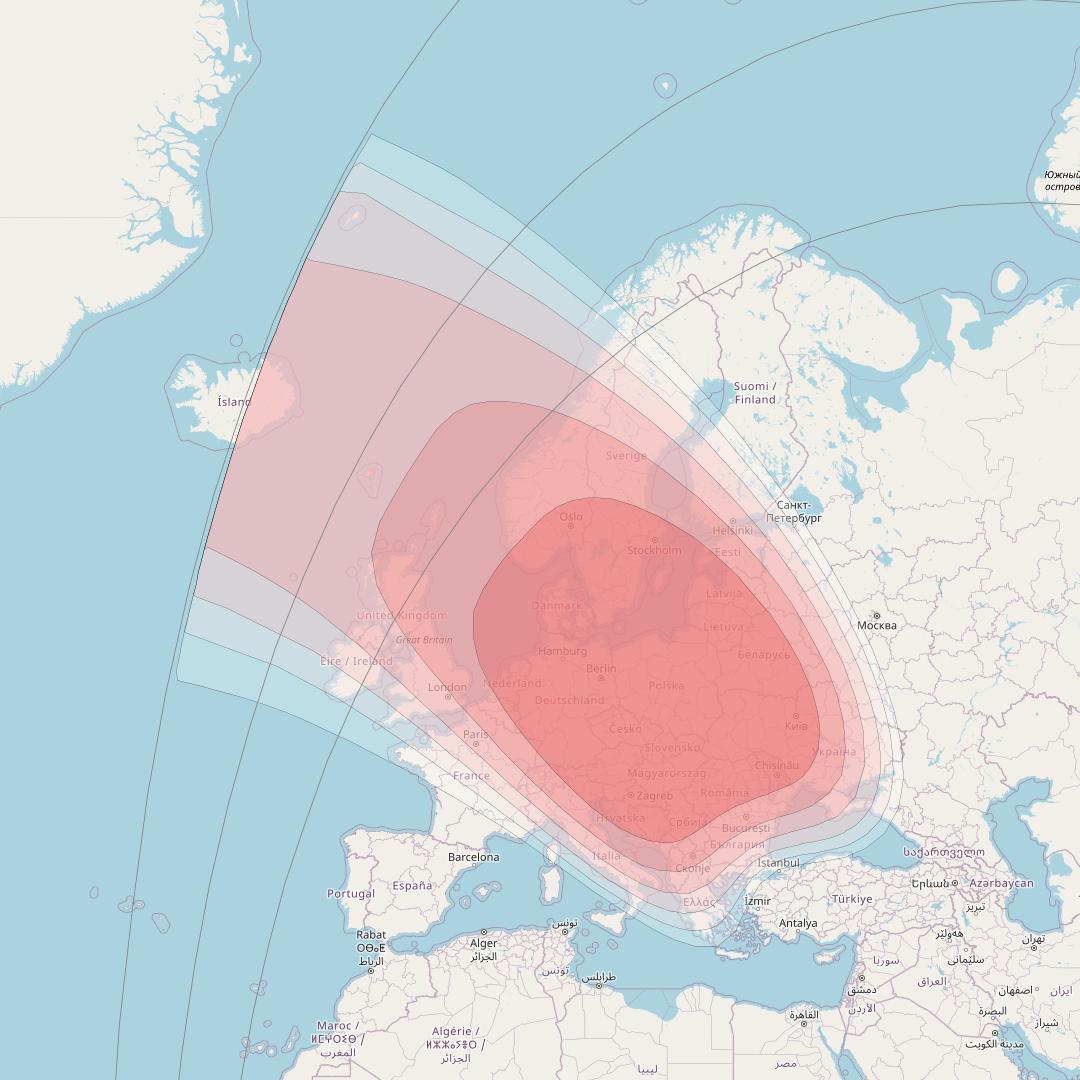 BELINTERSAT-1 at 51° E downlink Ku-band Europe beam coverage map