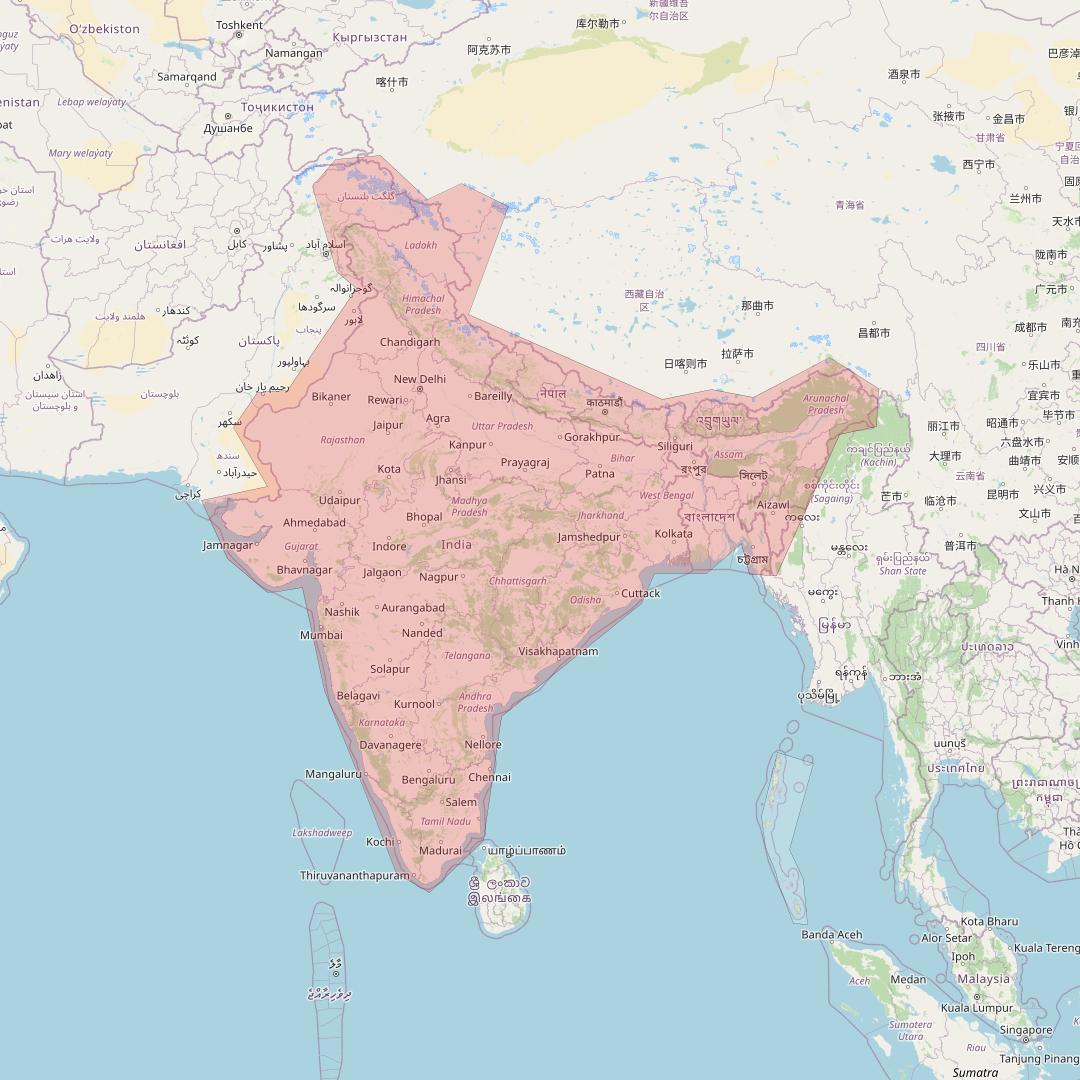 GSAT 8 at 55° E downlink Ku-band India beam coverage map