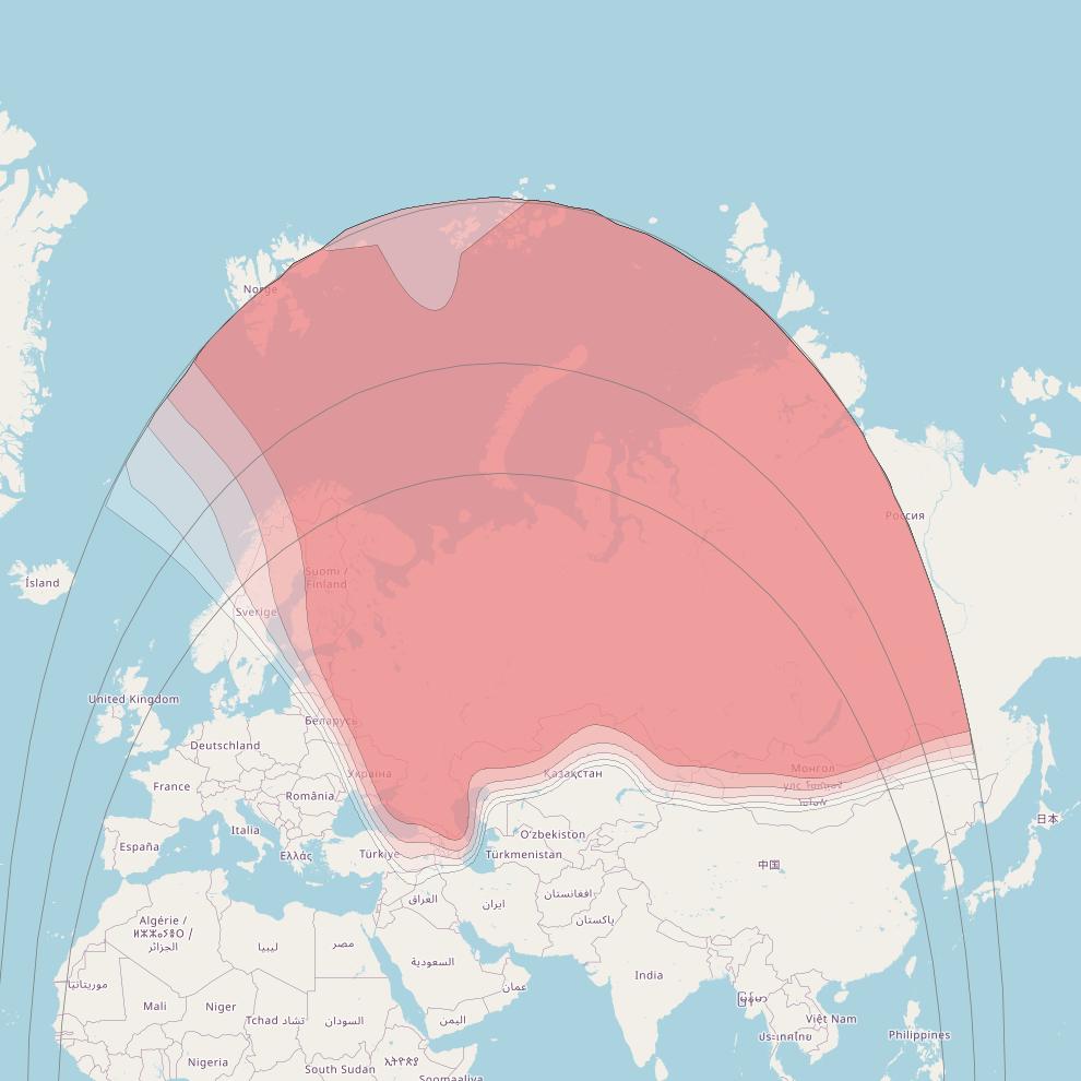 Yamal 402 at 55° E downlink Ku-band Russian beam coverage map