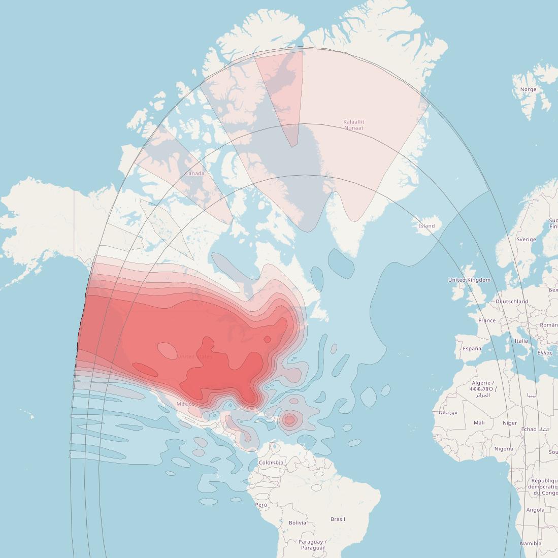 Echostar 16 at 61° W downlink Ku-band CONUS (CONR) beam coverage map