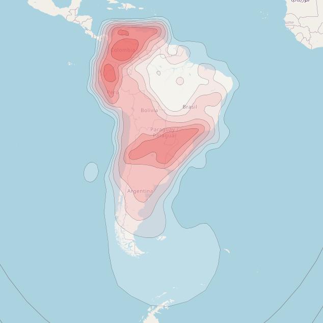 Amazonas 3 at 61° W downlink Ku-band South America beam coverage map