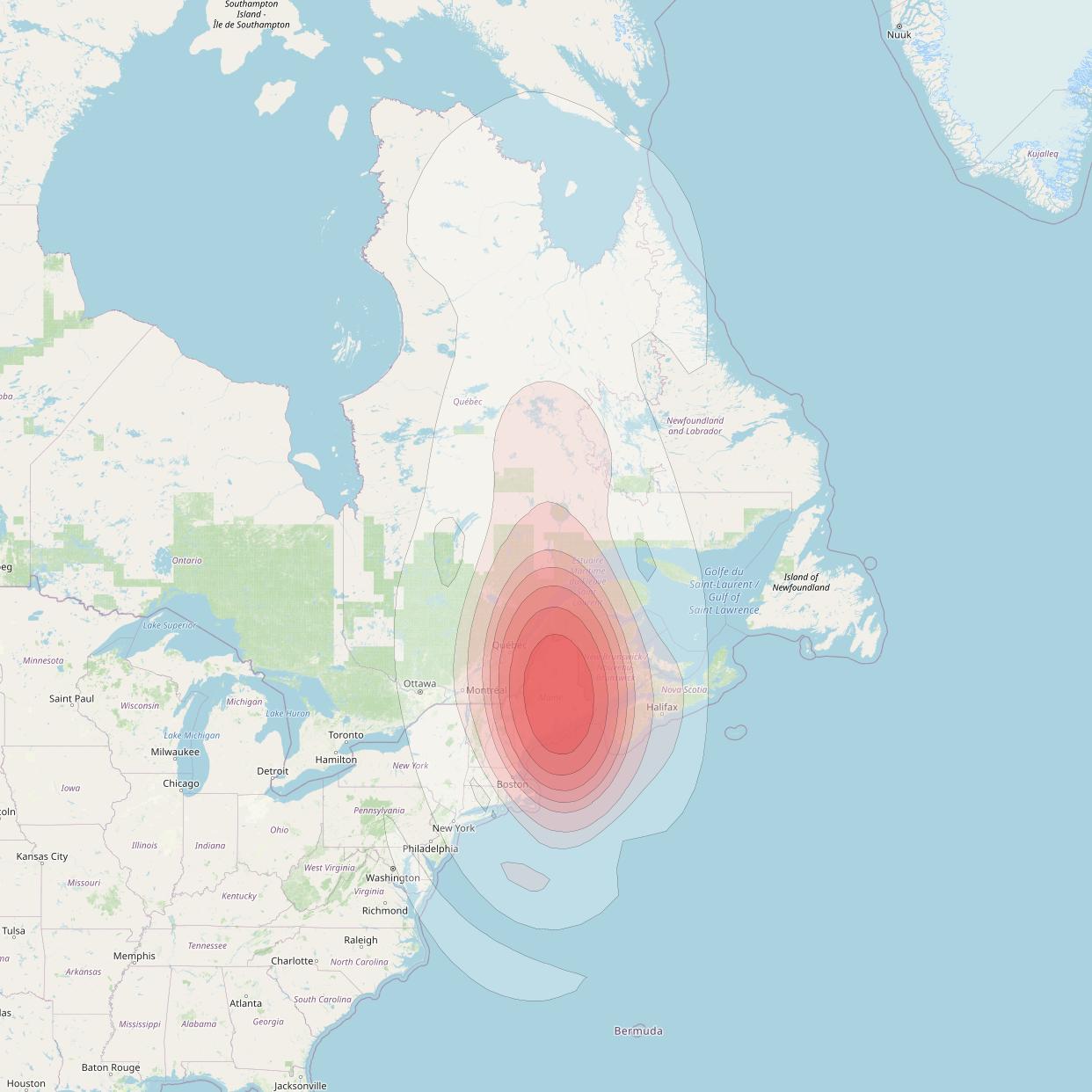 Echostar 16 at 61° W downlink Ku-band Spot SP01 beam coverage map