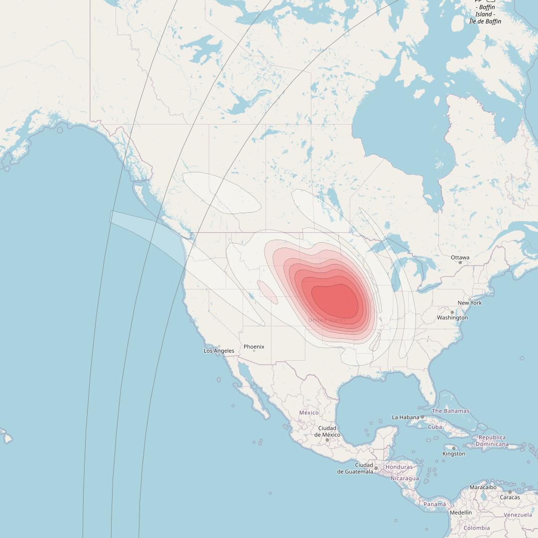 Echostar 16 at 61° W downlink Ku-band Spot SP13 beam coverage map