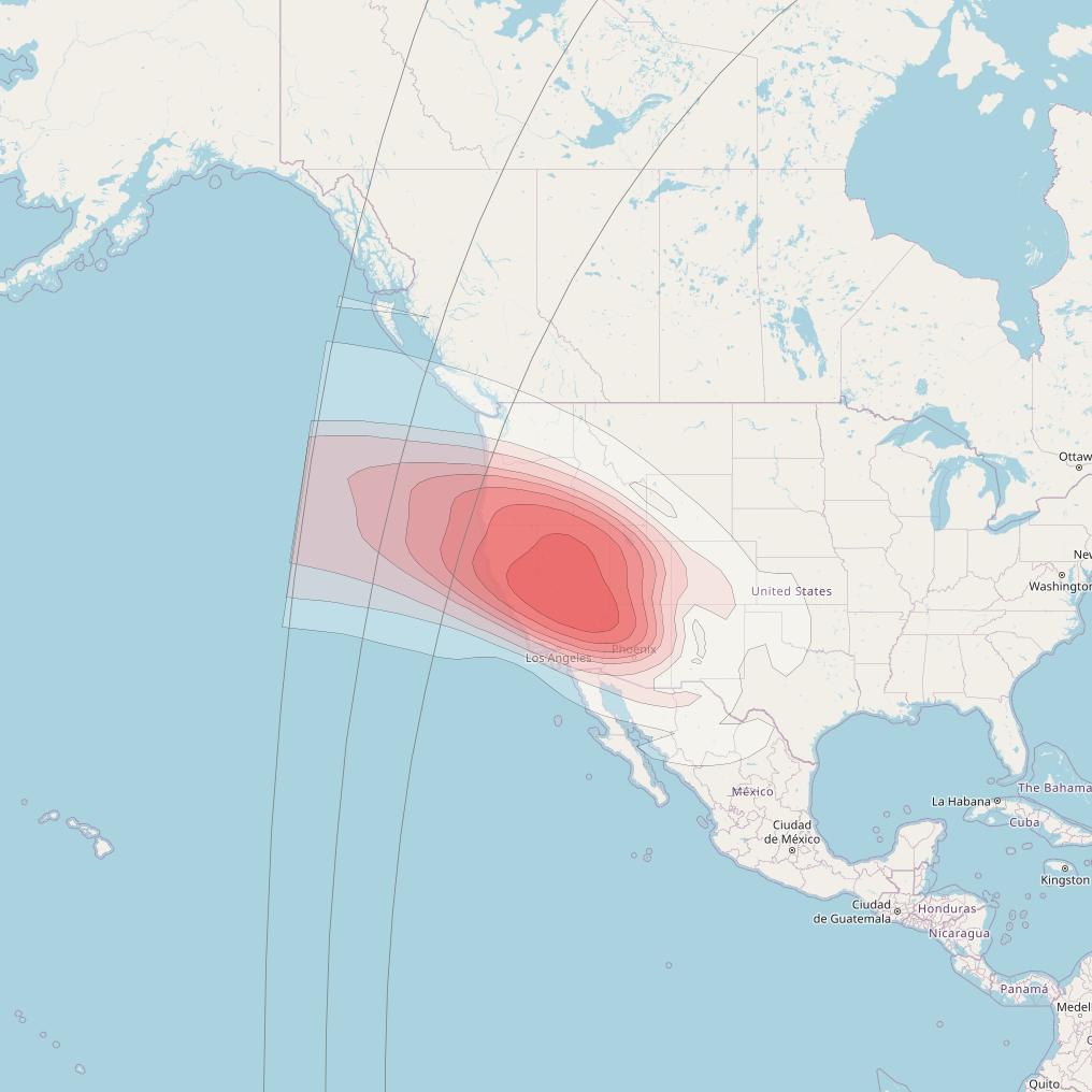 Echostar 16 at 61° W downlink Ku-band Spot SP25 beam coverage map