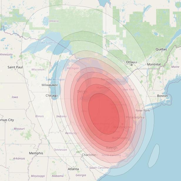 Echostar 16 at 61° W downlink Ku-band Spot SP30 beam coverage map