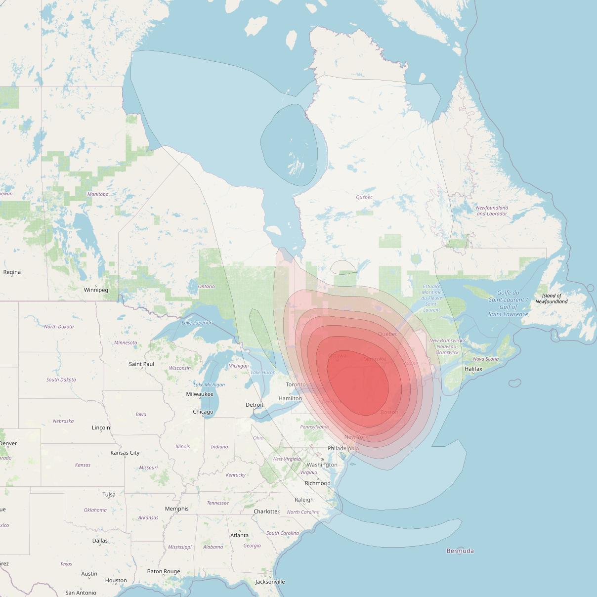 Echostar 16 at 61° W downlink Ku-band Spot SP50 beam coverage map