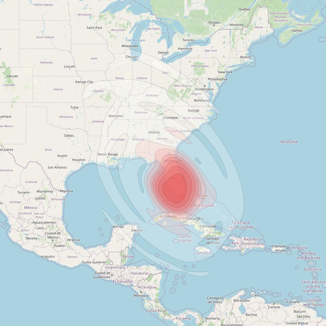 Echostar 16 at 61° W downlink Ku-band Spot SP57 beam coverage map