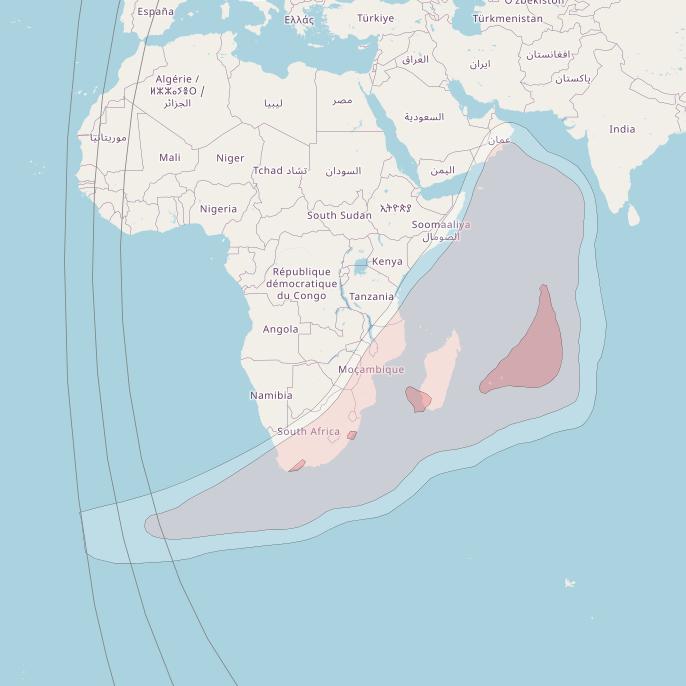 Intelsat 39 at 62° E downlink Ku-band West Indian Ocean beam coverage map