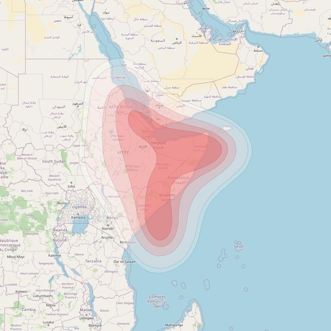 Amos 4 at 65° E downlink Ku-band East Africabeam coverage map