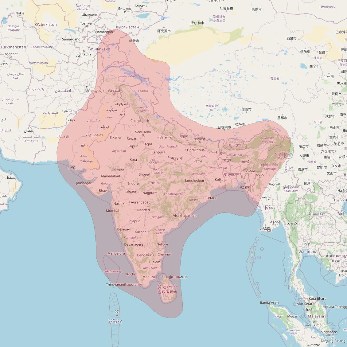 Thaicom 8 at 79° E downlink Ku-band South Asia beam coverage map