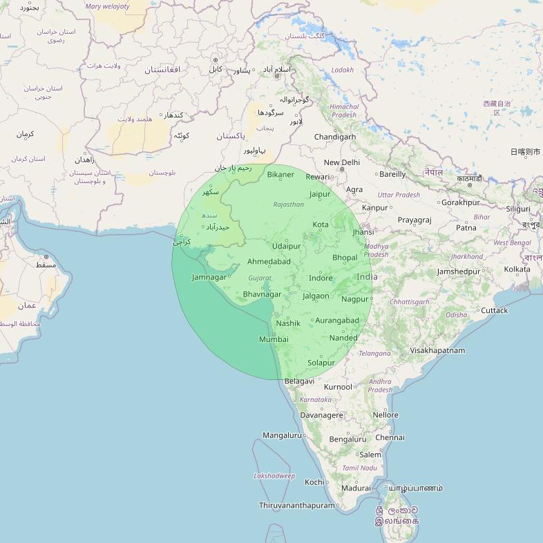 GSAT 6 at 83° E downlink S-band West beam coverage map