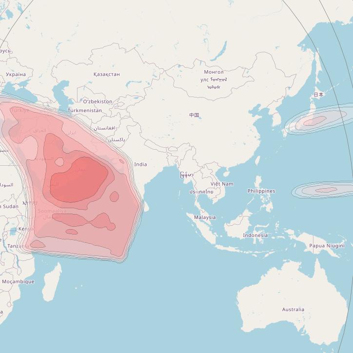 Intelsat 15 at 85° E downlink Ku-band West Indian Ocean Region Beam coverage map