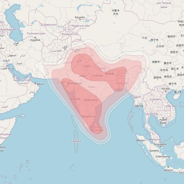 Measat 3B at 91° E downlink Ku-band India beam coverage map