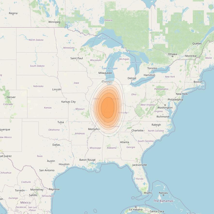 Directv 14 at 99° W downlink Ka-band Spot A11L (Evansville) beam coverage map