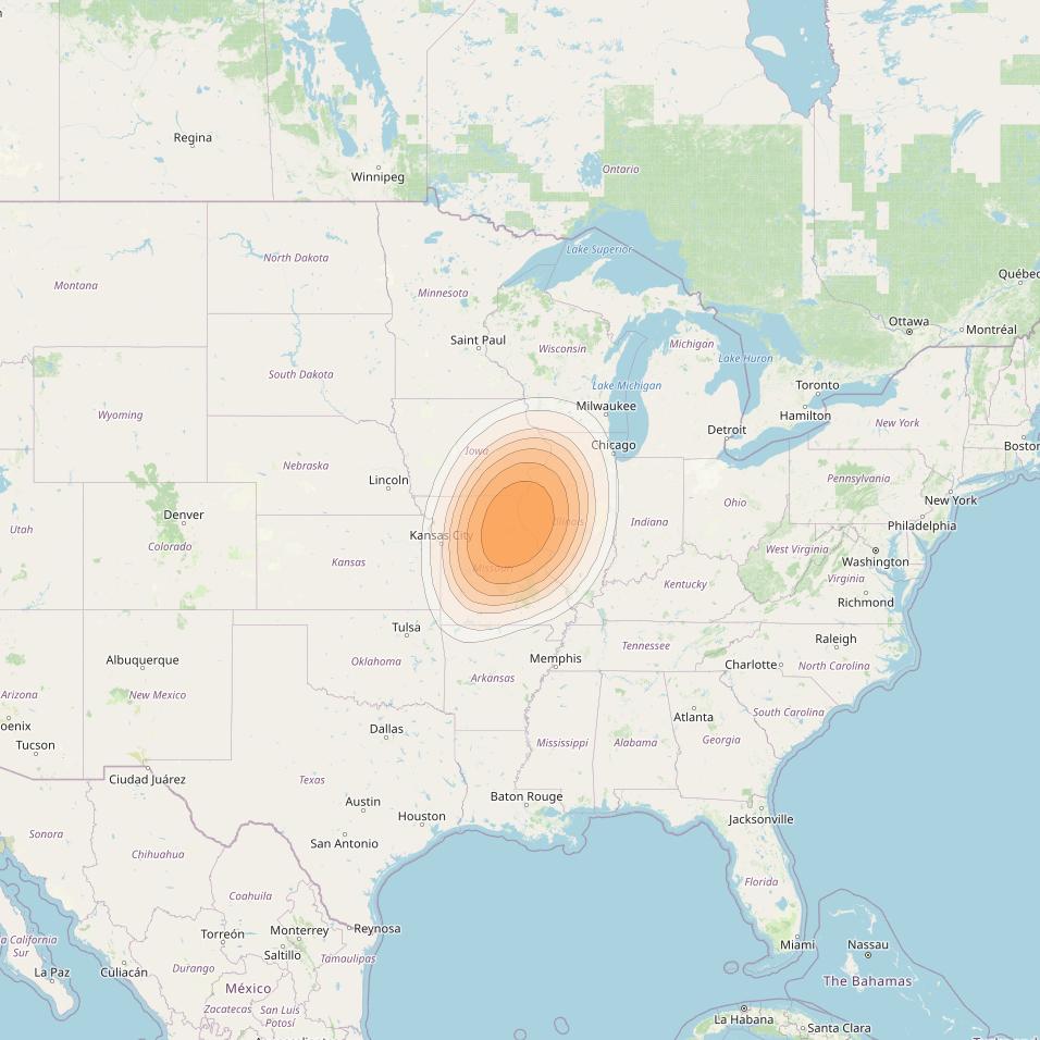 Directv 14 at 99° W downlink Ka-band Spot A14R (Quincey) beam coverage map