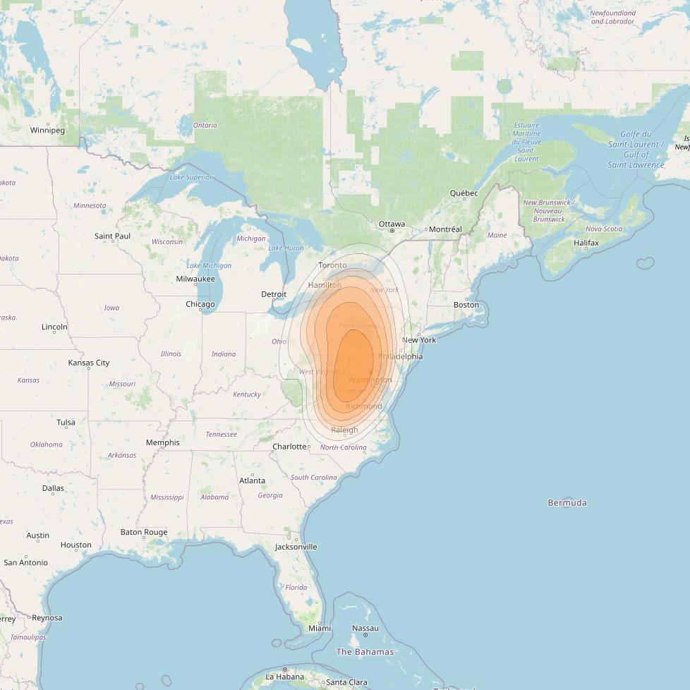 Directv 14 at 99° W downlink Ka-band Spot B04R (Hagerstown) beam coverage map