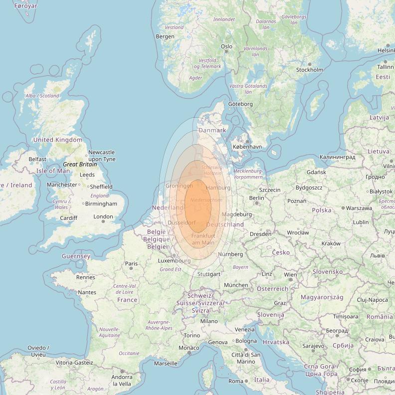 Eutelsat KA-SAT 9A at 9° E downlink Ka-band Spot 44 (GW6) beam coverage map