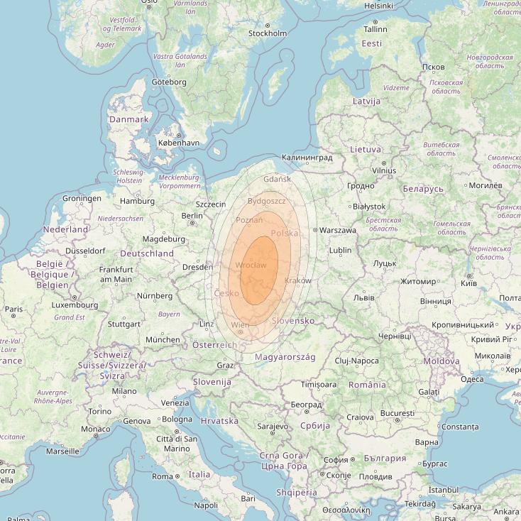 Eutelsat KA-SAT 9A at 9° E downlink Ka-band Spot 53 (GW4) beam coverage map