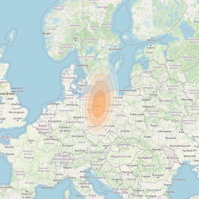 Eutelsat KA-SAT 9A at 9° E downlink Ka-band Spot 54 (GW3) beam coverage map